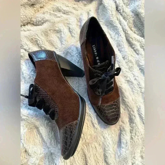 Libby Edelman Perrin Brown Suede & Leather Lace Up Heels Size 6 - Picture 1 of 10